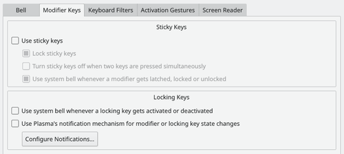 Accessibility settings modifier keys