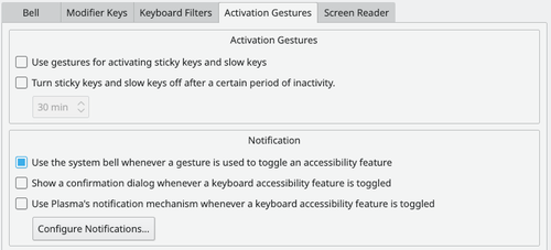Accessibility settings activation gestures