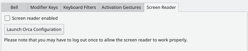 Accessibility settings screen reader