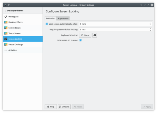 Screen Locking settings