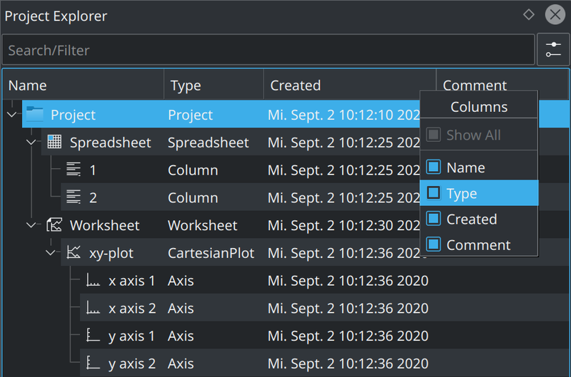File:LabPlot project explorer columns context menu.png