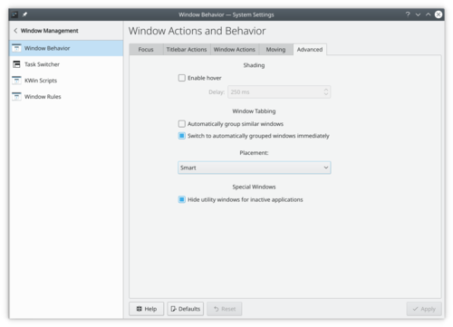 Window Behavior advanced settings