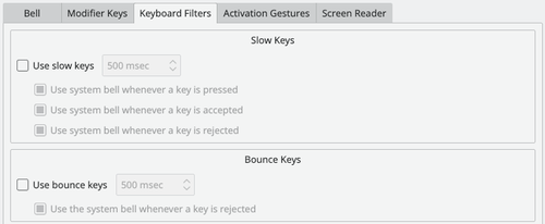 Accessibility settings keyboard filters
