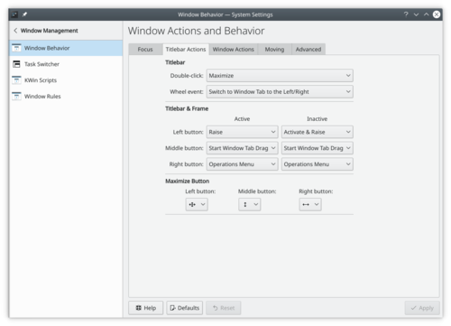 Window Behavior Titlebar settings